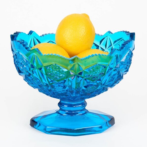 Vintage Westmoreland MCM Heavy Blue Depression Glass Footed Dish, 1920s - Picture 1 of 4